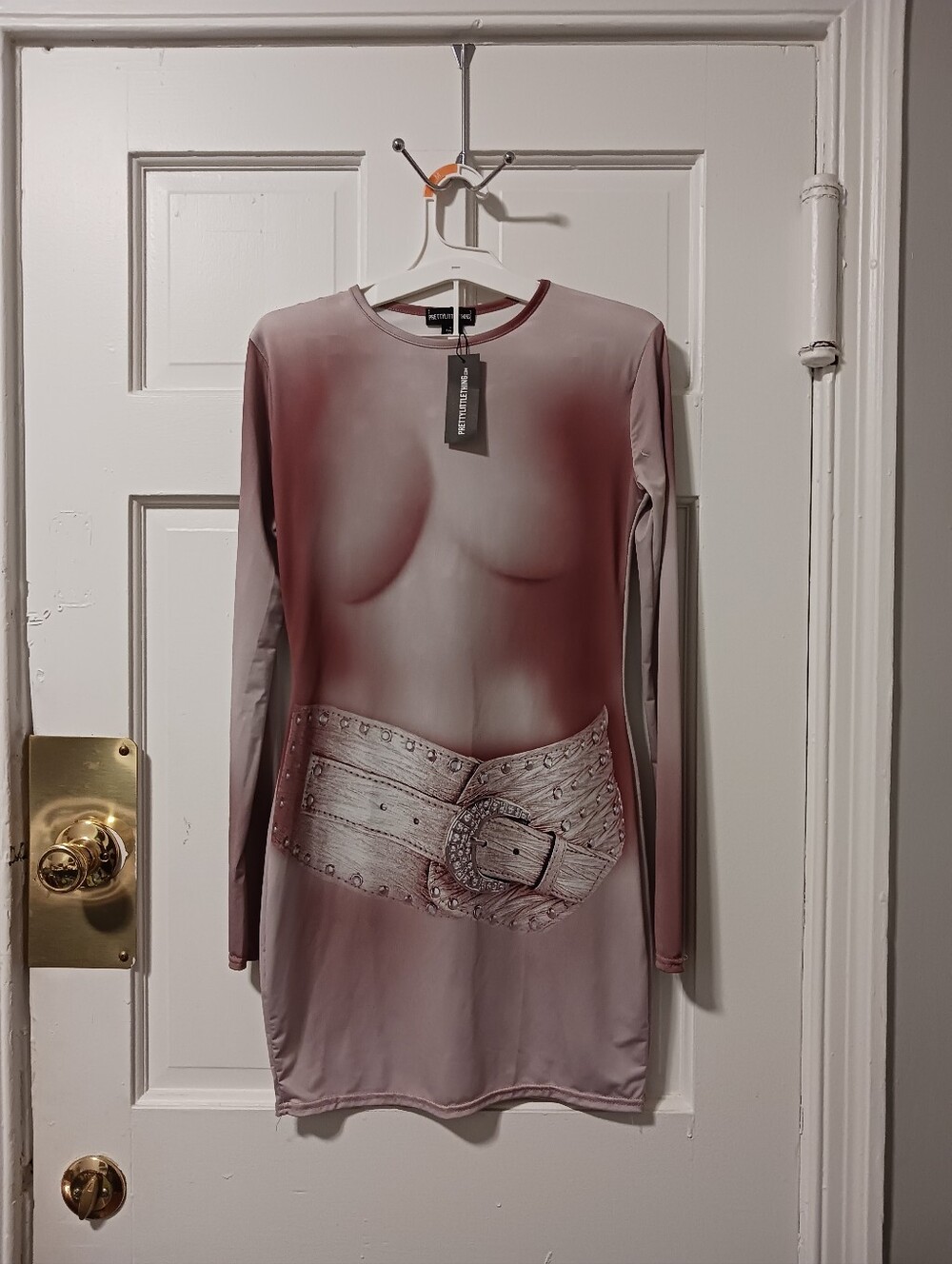 Pretty Little Thing Fake Body Dress , NWT Size US 8  Very Short Mini Bodycon